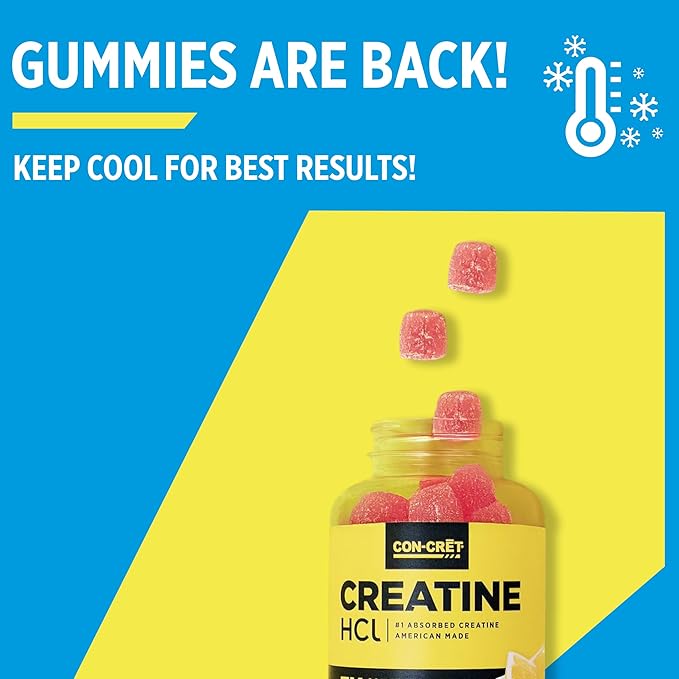 CON-CRET Creatine HCl Gummies for Men & Women | Muscle, Cognitive, Cellular Energy Support | No Bloating or Cramps | USA Made | Berry Zing (60 Count)