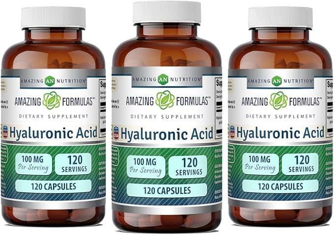 Amazing Formulas Hyaluronic Acid 100 Mg Supplement | Capsules | Non-GMO | Gluten-Free | Made in USA (120 Count, 3 Pack)