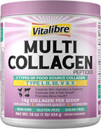 Multi Collagen Peptides Powder Type I II III V X, Hydrolyzed Collagen Protein for Women and Men, Skin, Hair, Nails, Unflavored, Non-GMO, Keto & GF, Zero Sugar, 45 Servings, 16oz