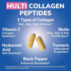 Vitalibre Multi Collagen Peptides, Hydrolyzed, Type I, II, III, Vitamin C, Biotin, Hyaluronic Acid, Turmeric & Black Pepper, Skin, Hair, Nail & Mobility Support, Non-GMO, 90 Caps