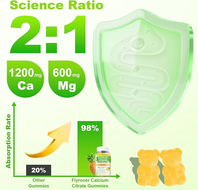 Calcium Citrate Gummies - Chewable Calcium Gummies for Bone, Muscle, Teeth, Immune Support, High Absorption Calcium Supplements for Women & Men Sugar Free Pineapple Flavor 60 Count