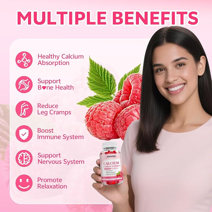 Calcium Citrate Gummies 1200mg for Adults & Kids, Chewable Calcium Citrate for Bone, Muscle & Immune Support, Bioavailable Calcium Supplements for Women & Men, Raspberry Flavor, 120 Count