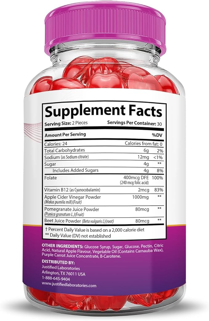 Justified Laboratories (5 Pack Ripped Results Keto ACV Gummies Advanced Formula 1000MG Ripped Results Formulated with Pomegranate Beet Juice Powder B12 Vegan Non GMO 300 Gummys