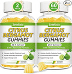 2 Pack Citrus Bergamot Gummies, Citrus Bergamot Supplement for High Cholesterol, Cholesterol Lowering Supplement for Heart, Immune System & Healthy Aging Support, Sugar Free, Lemon Flavor, 120 Cts