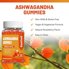 2 Pack Ashwagandha Gummies & Vitamin D3, 3000mg Extra Strength Ashwagandha Root Extract for Boosts Energy, Immune Support, Non-GMO, Strawberry Flavor, 120 Count