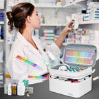 Mancro Dual Layers Medicine Organizer Bag, Pill Bottle Organizer Storage with Lockable Zipper, Medication Travel Bag for Pills, Vitamins, Medical Supplies for Home Storage, Travel, White