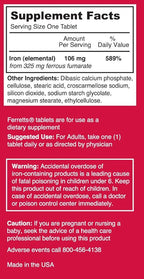 Iron Tablets 106mg (325mg Ferrous Fumarate) - 60 Day Supply of High Potency Iron Supplements for Women & Men, Easy on The Stomach Iron Supplements for Anemia, 60 Iron Pills Per Bottle