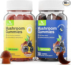 Simlike Mushroom Gummies Supplement for Sleep and Energy with Ashwagandha & Lion's Mane, Day & Night Routine,Elderberry Flavor, No Sugar (30-Day Supply)
