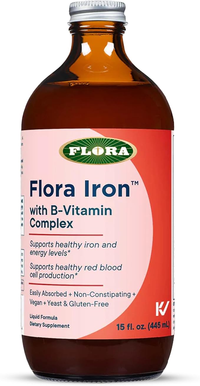 Flora Iron with B-Vitamin Complex - Helps Maintain Healthy Iron Levels - Non-Constipating, Highly Absorbable - Vitamin-B & Liquid Iron - Vegan Supplement - Yeast & Gluten Free, 15-oz. Glass Bottle