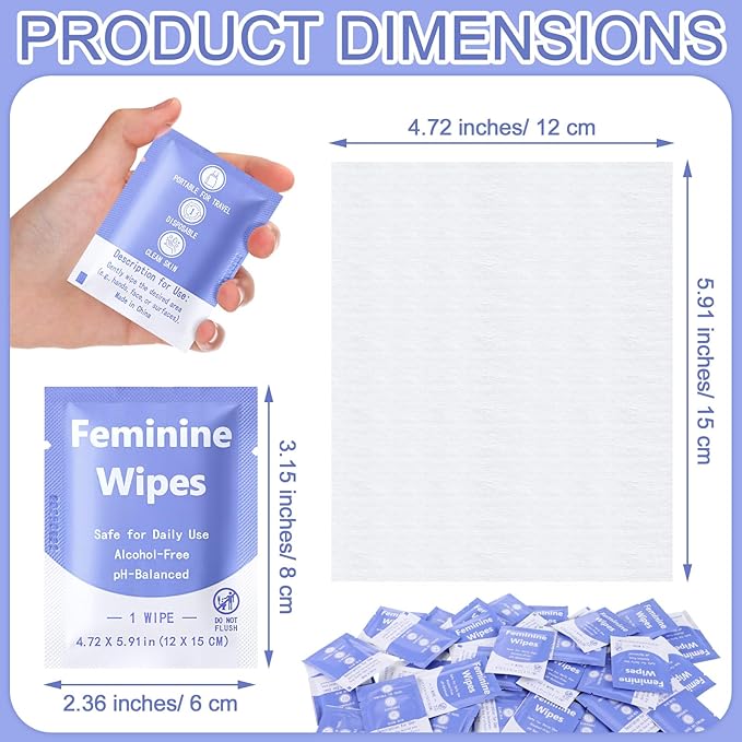 300 Pieces Feminine Wipes Individually Wrapped Women Travel Size Bulk Unscented Intimate Wipes Mild Private Parts Ph Balanced for Travel Bathroom Toilet Daily (Purple)