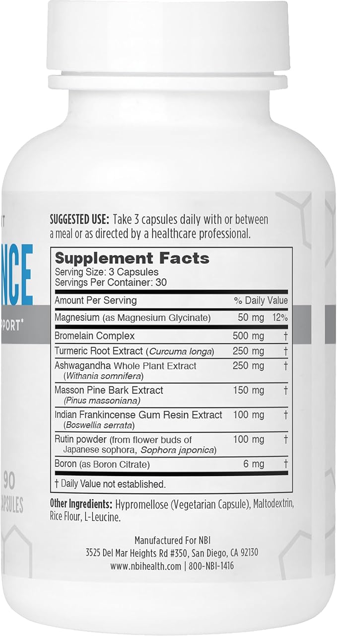 NBI Arthro Balance for Joint Health and Healthy Inflammation Balance | Standardized Botanical Extracts, Boswellia, Ashwaghanda, Bromelain, Turmeric Root Extract, Pine Bark Extract | 90 Capsules
