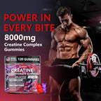 Creatine Gummies Complex 8000mg for Men and Women Creatine Monohydrate Gummy with BCAA Taurine for Muscle Strength and Energy Boost Sugar Free Pre-Workout Supplement - 120 Gummies