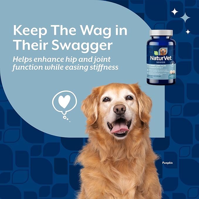 NaturVet Senior Wellness Hip and Joint Plus Omegas Advanced Supplement for Dogs, Chewable Tablets Time Release, Made in the USA, 40 Count