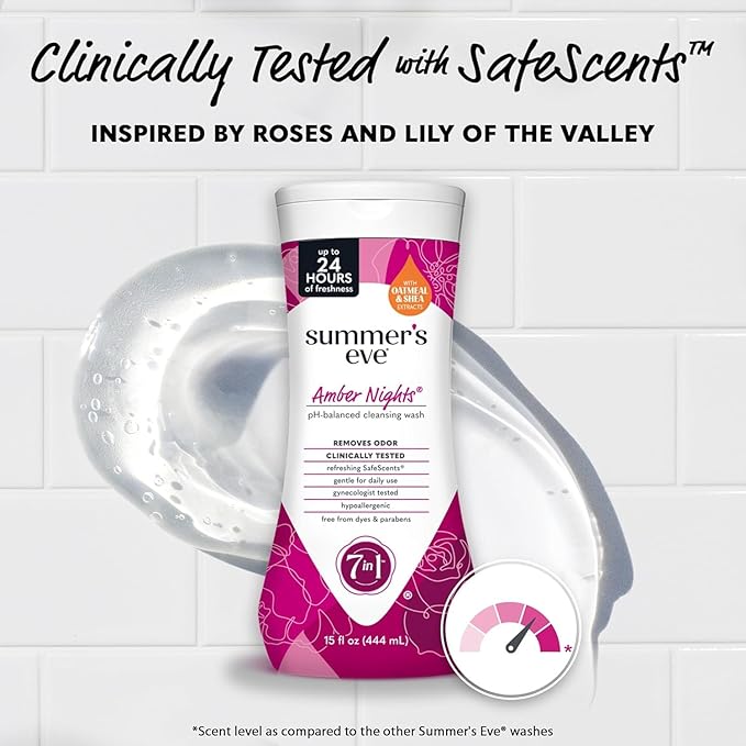 Bundle of Summer's Eve Delicate Blossom, Simply Sensitive, + Amber Nights Daily Refreshing All Over Feminine Body Wash, Removes Odor, Feminine Wash pH Balanced, 15 fl oz