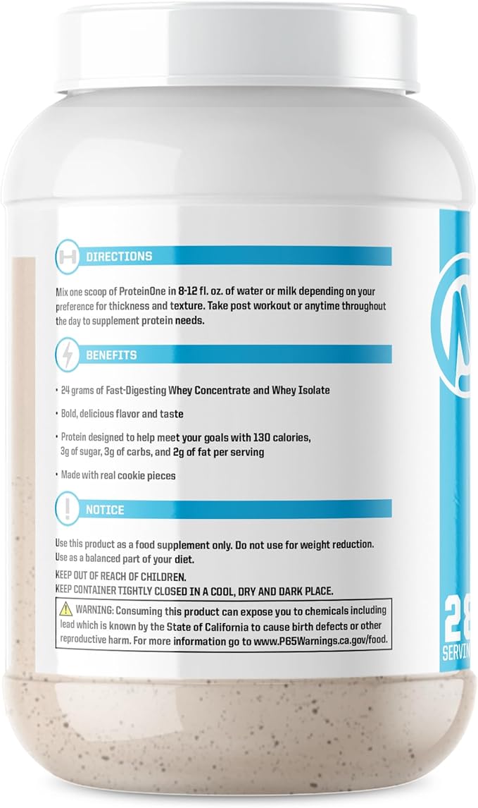 NutraOne ProteinOne Whey Protein Promote Recovery and Build Muscle with a Protein Shake Powder for Men & Women (Cookies & Cream, 2 LB)