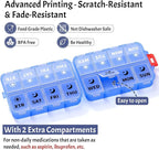 Foldable Weekly Pill Organizer 2 Times a Day with 2 Extra Compartments (Clear Printed Labels) - 7 Day AM PM Medicine Box, Week Daily Travel Pill Case Holder for Vitamin, Supplement - Clear Blue