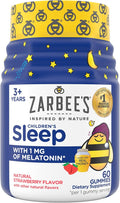 Zarbee's Kids Melatonin Gummies with 1mg Melatonin, Kids Sleep Gummy, Promotes Peaceful Sleep, Drug-Free, Non-Habit-Forming, Natural Strawberry, 60 ct