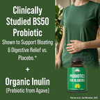 Bloat and Gas Probiotic - Proven Relief with Clinically Studied Bacillus Subtilis BS50 + Prebiotic Fiber - Fast Acting Anti Bloating Pills Supplement - Debloating Capsules for Women and Men