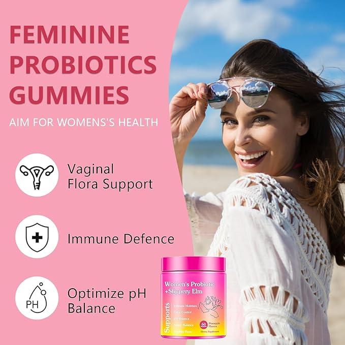 Her Juicy Premium Feminine Probiotics Gummies for Women, Pineapple Flavor Feminine Gummies with Slippery Elm Support pH Balance, Improve Immune, Vegan, Gluten Free, Crimson, 1 Pack