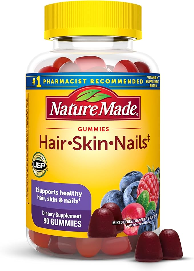 Nature Made Hair Skin and Nails with Biotin 2500 mcg, Dietary Supplement for Healthy Hair, Skin & Nails Support, 90 Gummies, 45 Day Supply