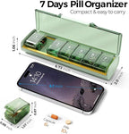 Weekly Pill Organizer,Portable 7 Day Pill Box,Moisture Proof Medicine Pill Organizer,Travel Pill Case with BPA-Free Material,Pocket-Size for Supplements & Vitamins (Green)