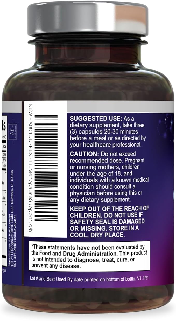 Menopause Supplements for Women - Hot Flash Night Sweats & Menopause Relief Pills - Probiotic Blend 8 Billion CFU Per Serving with Dong Quai & Black Cohosh - Vaginal, Digestive Support - 120 Capsules