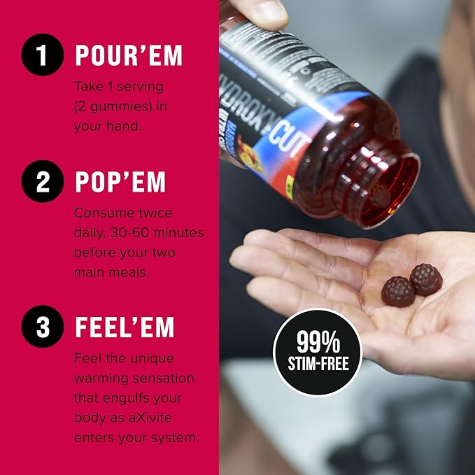Hydroxycut Hardcore Ultra Shred Gummies, Sweet Heat - 99% Stimulant Free - Includes Capsaicin & B Vitamins - For Women & Men