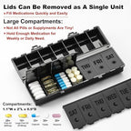 Foldable Pill Organizer 2 Times a Day w/Etched Labels -Dual Protection & Portable Weekly AM PM Pill Box, 7 Day Medicine Container, Large Travel Pill Case for Week Daily Supplement Vitamin - All Black