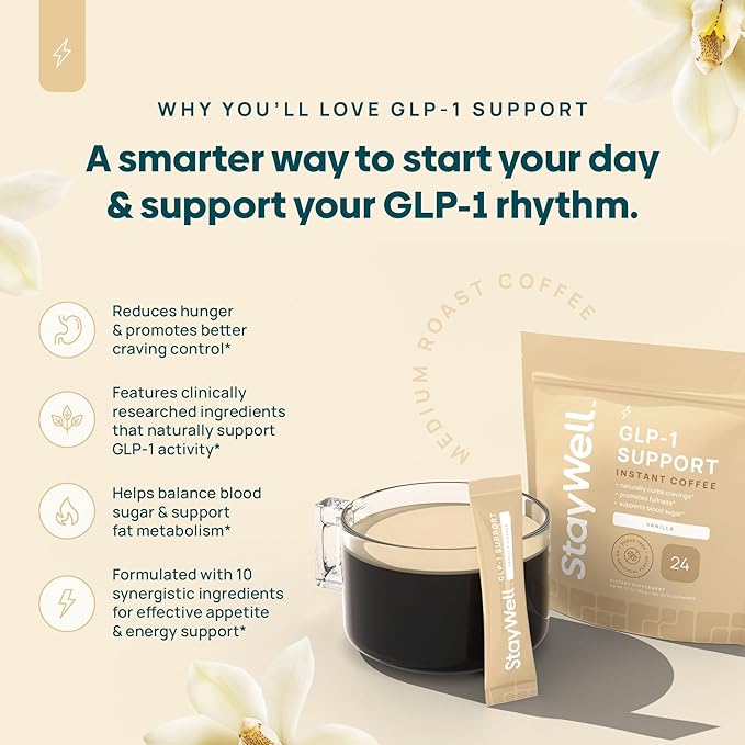 Slim Coffee GLP-1 Supplement | GLP 1 Booster to Control Appetite and Cravings | Great Tasting Metabolic Support - Coffee Bean Extract, Green Tea, Yerba Mate (Vanilla)