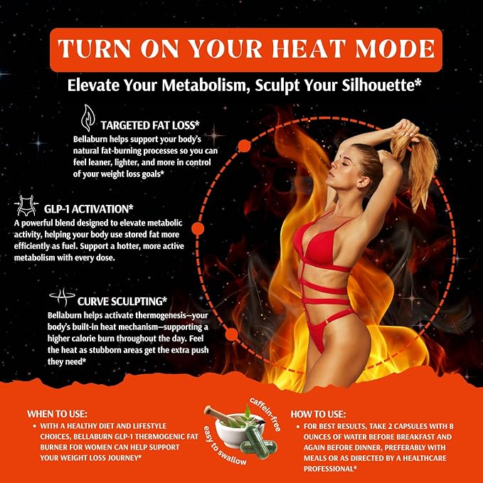 Bellaburn - Belly Fat Burner for Women, Appetite Suppressant for Weight Loss, Metabolism Booster, Thermogenic Fat Burners, Diet Pills that Work Fast, Weight Loss Pills, USA Made, 3rd Party-Tested
