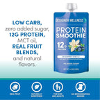 Designer Wellness Protein Smoothie, Real Fruit, 12g Protein, Low Carb, Zero Added Sugar, Gluten-Free, Non-GMO, No Artificial Colors or Flavors, Blueberry Vanilla, 12 Count