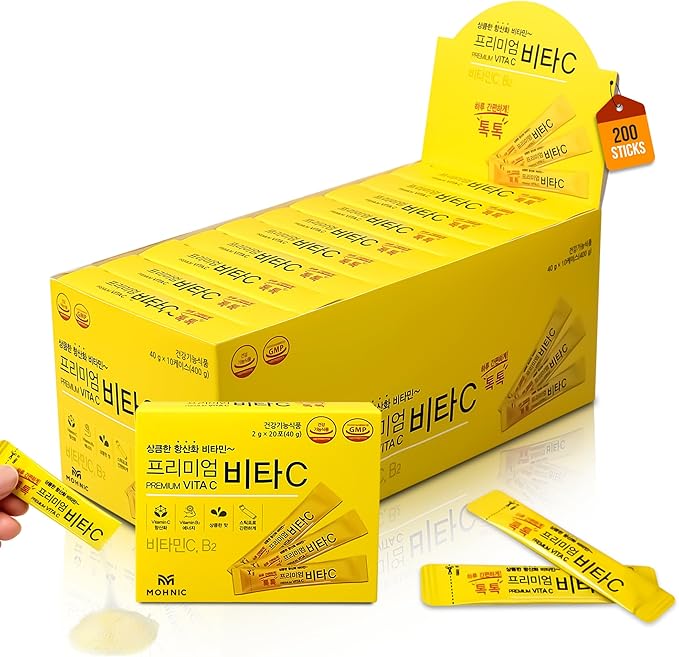 MOHNIC] 200 Sticks Korean Vitamin C Powder with B2, Lemon Flavor, VIT C Packets, Natural C Blend, Super C Mix, Sufficient-C Style, Pure C Blend from Korean Supplements