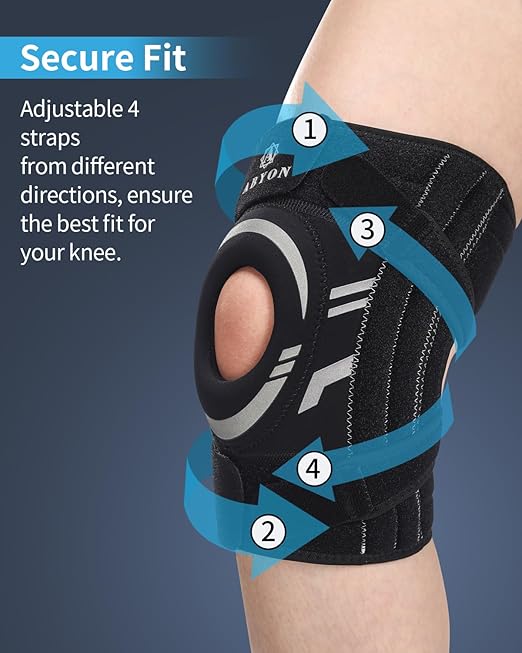 ABYON Knee Brace for Men & Women – Adjustable Knee Support for Meniscus Tear, ACL, MCL & Arthritis – Neoprene Patella Stability Wrap with Side Spring Stabilizers & Patella Gel Pad for Pain Relief & Injury Recovery – See How to Size Video Before Ordering