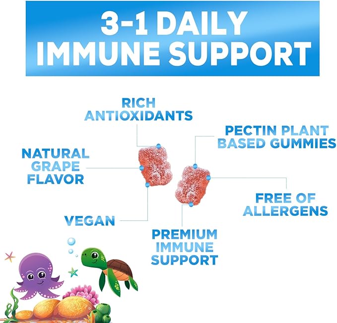 Kids Immune Support Supplement Gummies - Daily Childrens Vitamins C, Zinc & Echinacea - Gummy for Kids Immune Support, Ages 4 and Up, Natural Berry Flavor, Non-GMO, Gluten-Free & Vegan - 90 Gummies