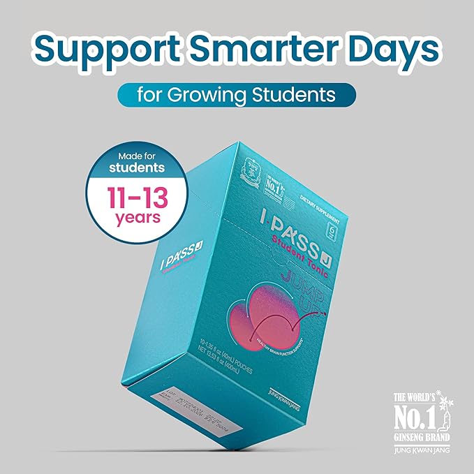 JungKwanJang i-Pass Junior Dietary Supplement- Korean Red Panax Ginseng Extract - Support Immune System, Memory Improvement and Concentration, Productivity - 30 Pouches