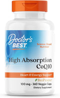 Doctor's Best High Absorption CoQ10 with BioPerine Supplement - Coenzyme Q10 Caps for Heart Health & Antioxidant Support, Naturally Fermented CoQ10 - 360 Veg Capsules