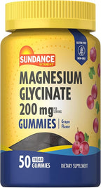 Sundance Magnesium Glycinate Gummies | 200mg | 50 Count | Grape Flavor | Vegan, Non-GMO, and Gluten Free Supplement