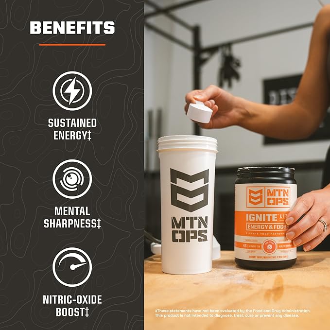 MTN OPS Ignite Lite Sugar Free Energy Drink Powder with 100mg Caffeine, Nootropic Blend for Energy & Focus, L Arginine & L Citrulline for Endurance, 45 Servings, Pink Citrus