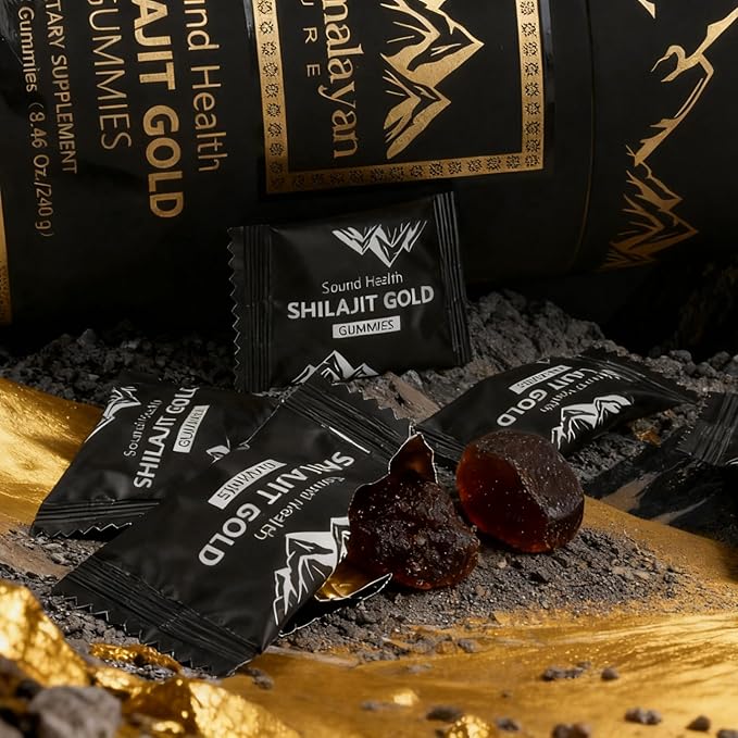 SoundHealth Shilajit for Men & Women Gummies with Shilajit Fulvic Acid, Complex with Ashwagandha, Ginger, Black Musli, Gokshura, Kaunch, Ginseng & Akarkara, Non- GMO & Third-Party Tested, Vegan Gummy