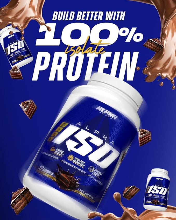 Alpha Supps ISO, Low Carb 100% Whey Protein Isolate Powder, 25 Grams Per Serving, Helps Support Muscle Growth, Low Sugar and Gluten Free (Chocolate Cake, 2 lb)