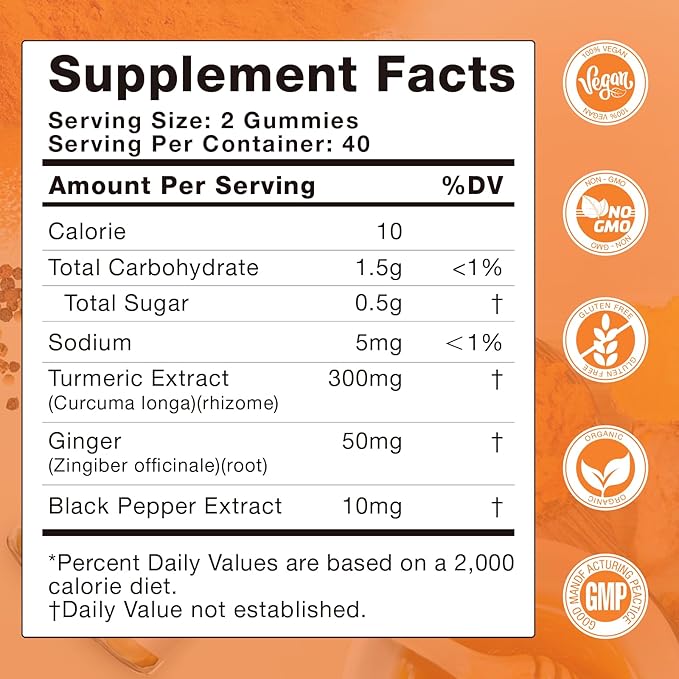 Turmeric Curcumin Gummies with Ginger & Black Pepper Herbal Supplement-240 Count for Adults and Kids, 2400mg - Tumeric Gummy Supplements Vegan, Organic, Gelatin-Free 3 Pack