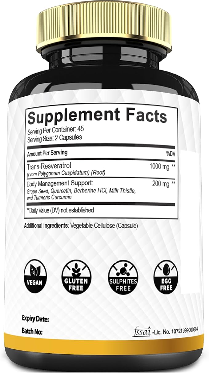 Mecisco Trans Resveratrol Supplement with Grape Seed, Milk Thistle, and More - Resveratrol - 6 Herbal Supports for Immune System, Heart Health, Body Management - 90 Capsules