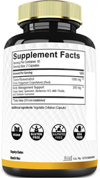 Mecisco Trans Resveratrol Supplement with Grape Seed, Milk Thistle, and More - Resveratrol - 6 Herbal Supports for Immune System, Heart Health, Body Management - 90 Capsules