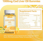 Cod Liver Oil Gummies 1000mg, for Adults & Kids with Omega-3 Vitamin A & D3, Fish Oil Supplement, Supports Eye Health, Brain Function & Bone Health, Sugar-Free, Non-GMO, Gluten-Free 60 Count