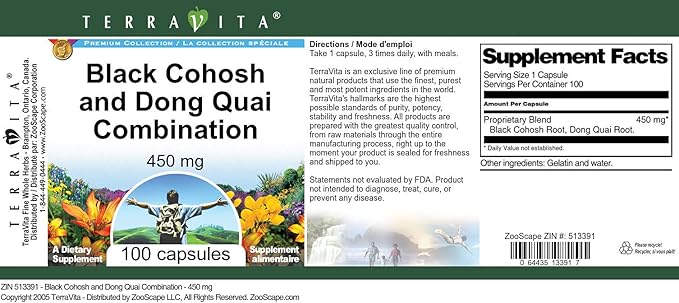 Black Cohosh and Dong Quai Combination - 450 mg (100 Capsules, ZIN: 513391) - 3 Pack