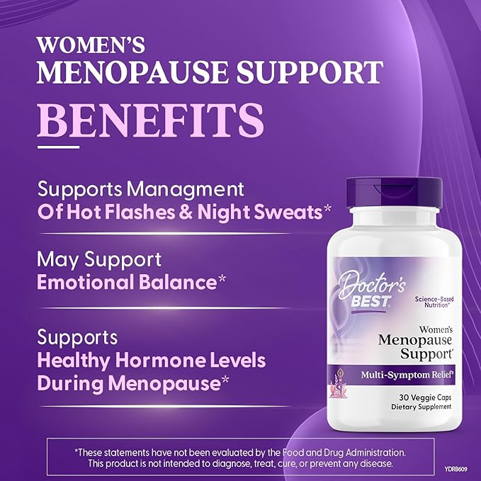 Doctors Best Womens Menopause Support (Soy Isoflavone, Black Cohosh, Chaste Tree), Multi-Symptom Relief, Non-GMO, Gluten Free, Vegan 30 Veggie Caps