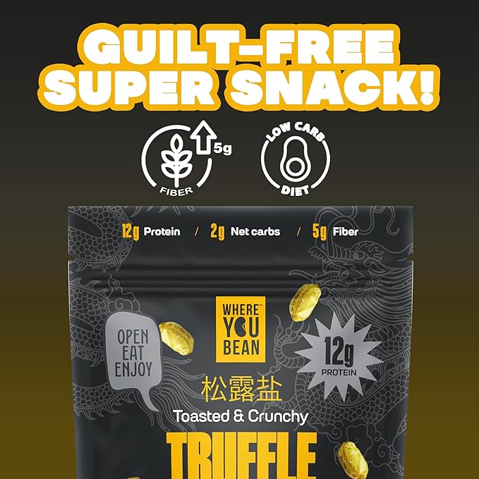 Where You Bean Edamame Beans Snack (Truffle Salt) - Crunchy and Dry Roasted Edamame Beans - High Protein Snacks, Keto and Vegan Healthy Snacks for Adults & Low Carb Asian Snack 3oz (Pack of 4)