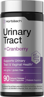 Horbaach Urinary Tract Health for Women | 90 Vegan Capsules | Probiotics and Cranberry for Vaginal Health | Vegan, Non-GMO, Gluten Free Supplement