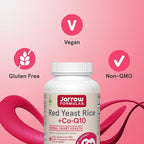 Jarrow Formulas Red Yeast Rice 1200 mg & CoQ10 100 mg Per Serving - 120 Veggie Caps, 60 Servings - Herbal Heart Health Dietary Supplement - Supports Cardiovascular & Cellular Health - Vegan