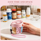 Pill Organizer,Travel Essentials Pill Container, Travel Pill Dispenser with Pink Lid，Pill Case Having 7 Large Compartments,Vitamin Organizer for Home Organization,Travel Containers